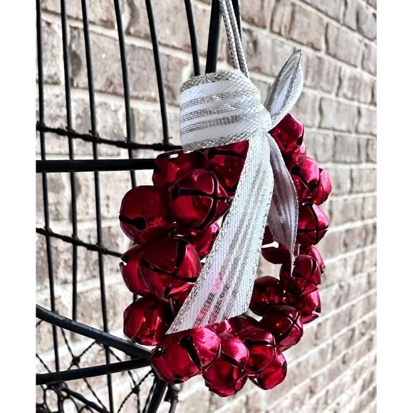 Vintage 90's Jingle Bells Ornament Red Christmas Hand Painted Metal New … - Picture 7 of 12